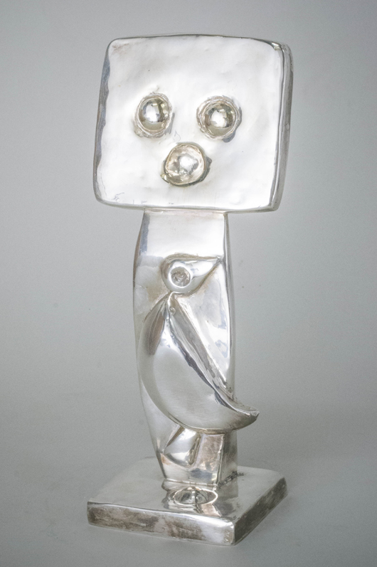Max Ernst (German, 1891-1976), 'Homme,' silver cast sculpture. Estmate: $70,000-$90,000. Capo Auction image.